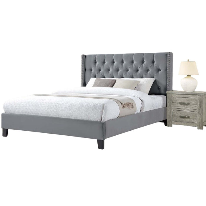 Modern Diamond Tufted Headboard Bed With Nailhead Trim