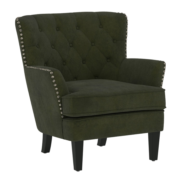 Noelle - Accent Chair With Button Tufting, Silver Nailheads, And Solid Wood Legs - Moss Green