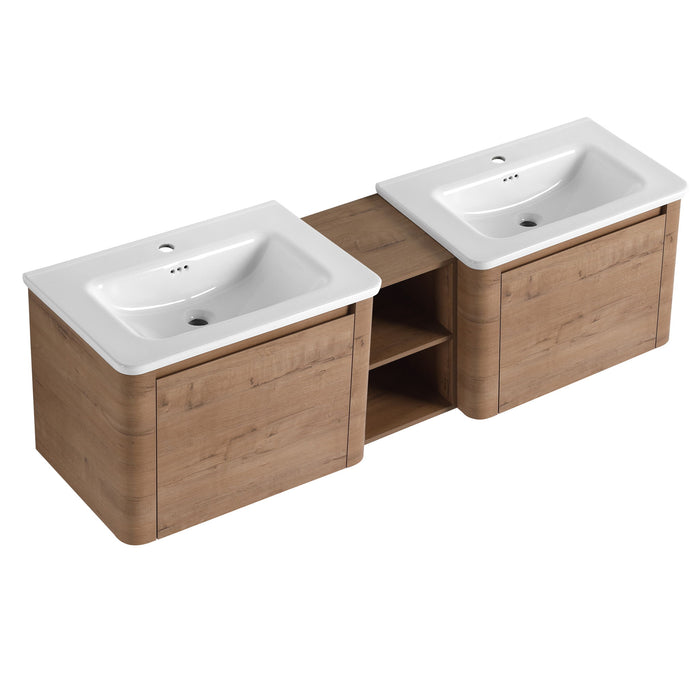 Wall Mounted Bathroom Vanity With Sink And Storage Shelves, Soft Close Doors