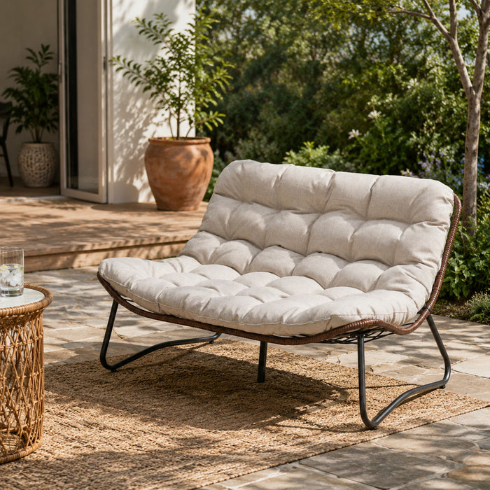 Patio Loveseat Sofa With Extra Thick Tufted Cushion - Brown