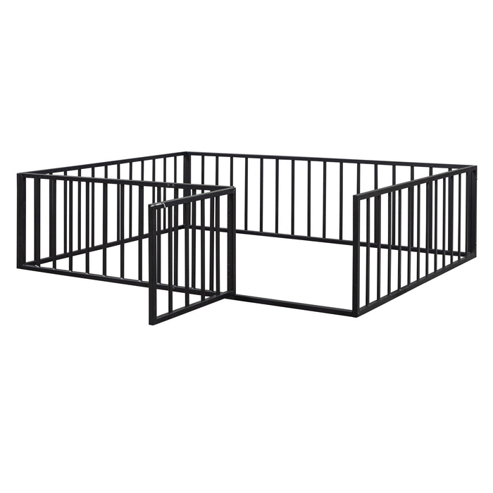 Metal Floor Bed Frame With Fence And Door