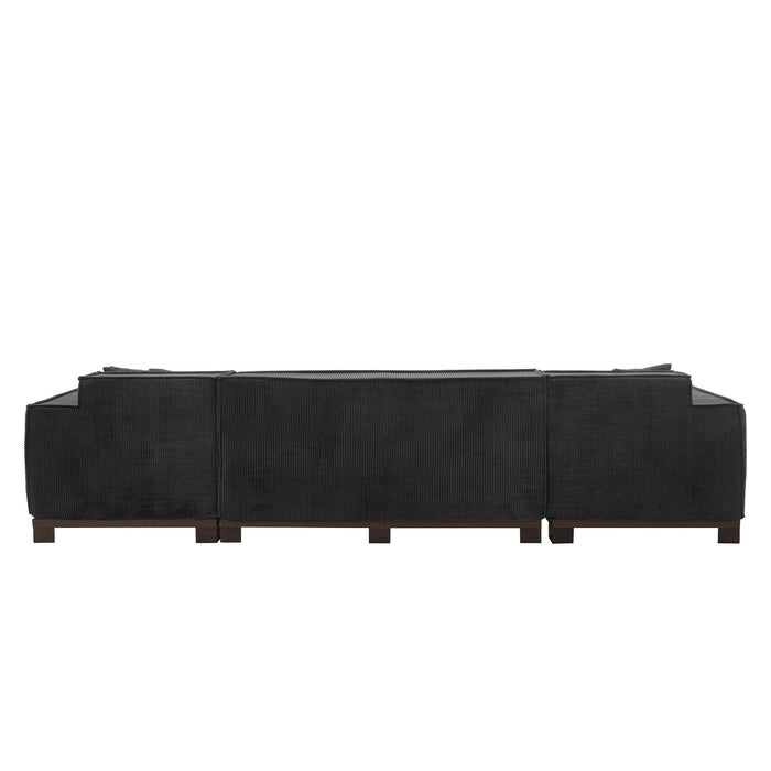 U-Shaped Sectional Sofa With RGB LED Light Strip And 6 Pillows