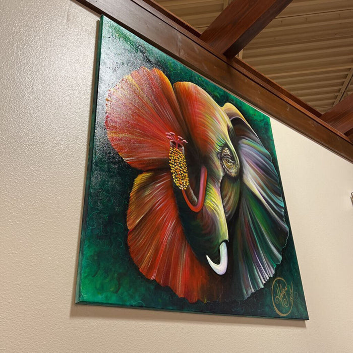 Elephant On Green Canvas (AKH)