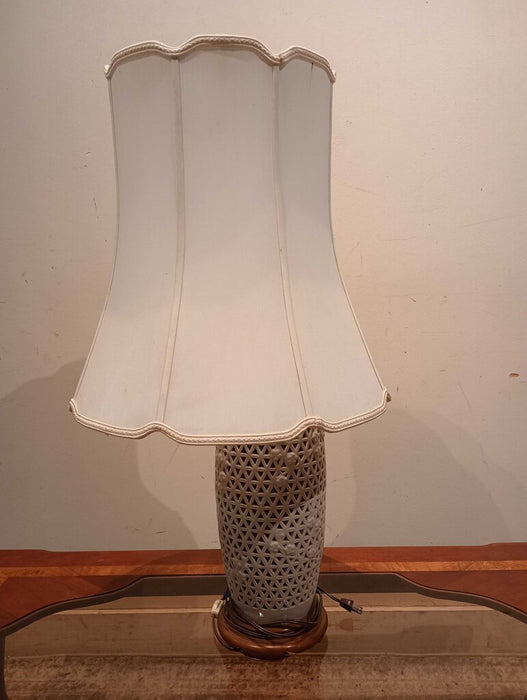 White Glass + Wood Table Lamp