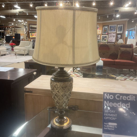 Ornate Table Lamp W/ Tan Shade (CI)