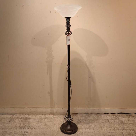 Ornate Floor Lamp + White Shade (CI)