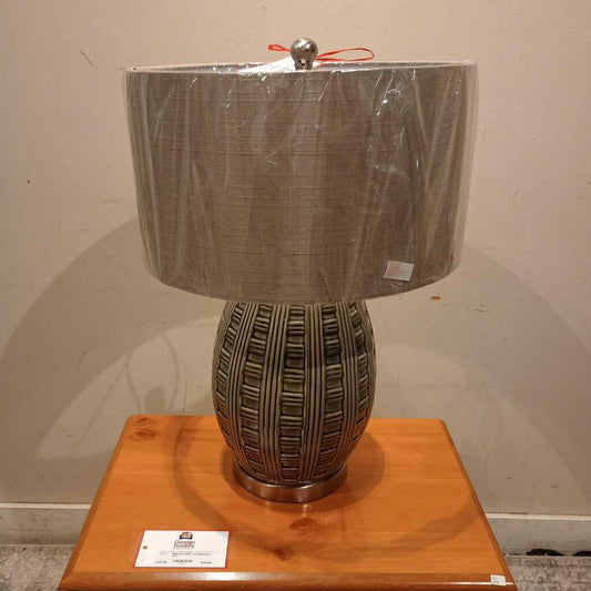 Glass Lamp W/ Pattern & Grey Shade (BLH)