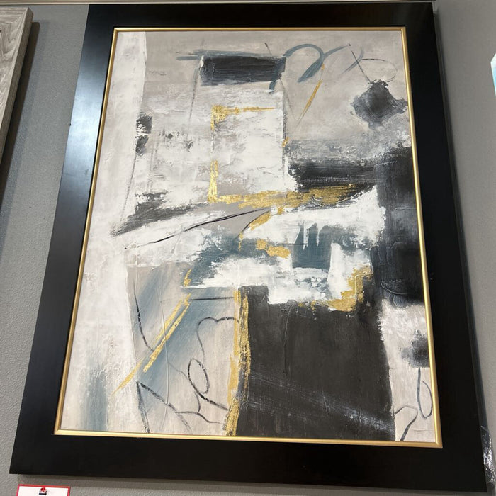 Gold + White Blue Abstract Canvas (44 x 56) (AKH)