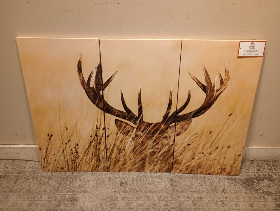 S/3 Canvas Of Deer In Wheats