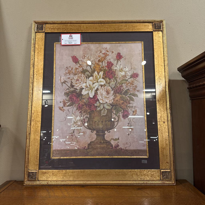 Gold Frame Brown Lined Floral Art (CI)