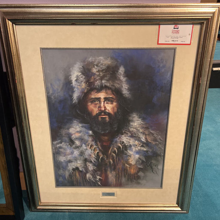 Large Silver Framed Artwork Of Man