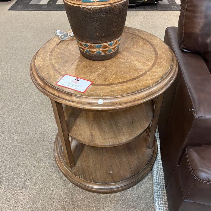 Round Stanley Metal + Wood End Table