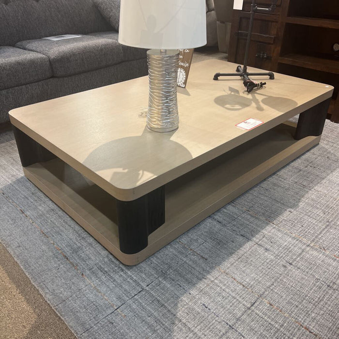 Large Tan/Black 2-Tier Coffee Table(MHH)