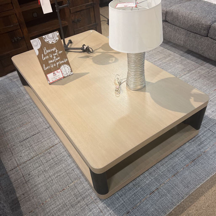 Large Tan/Black 2-Tier Coffee Table(MHH)