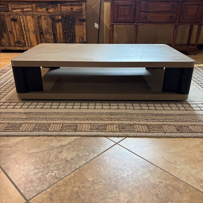 Large Tan/Black 2-Tier Coffee Table(MHH)