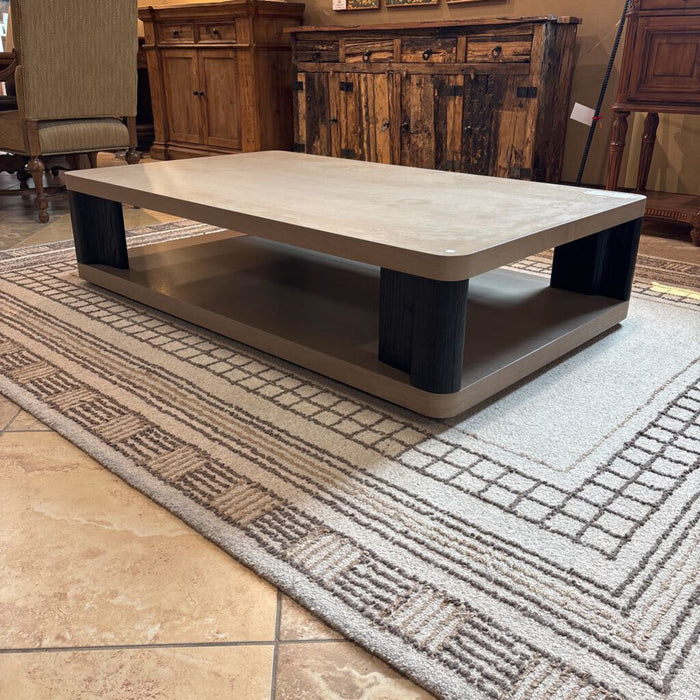 Large Tan/Black 2-Tier Coffee Table(MHH)