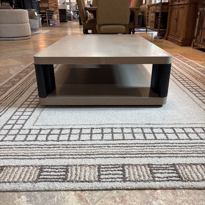 Large Tan/Black 2-Tier Coffee Table(MHH)