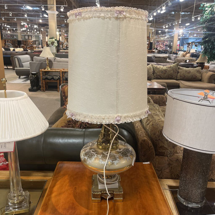 Gold/Glass Lamp FLoral Patterned (LC)