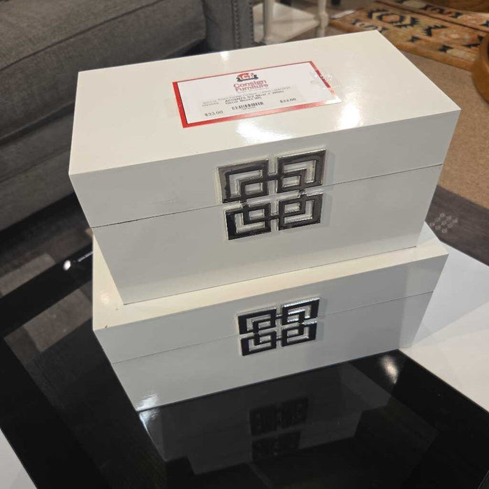 S/2 Silver + White Decor Boxes (BI)