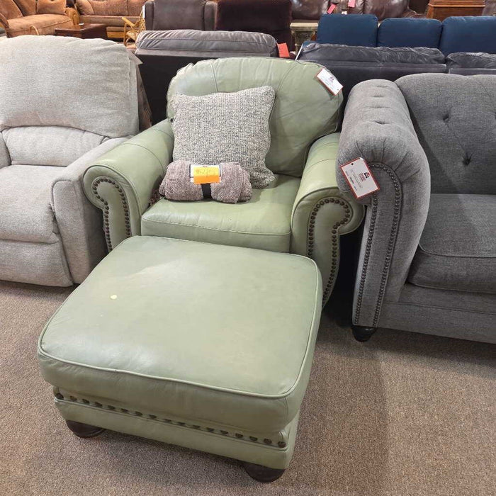 Green Leather Accent Ch+Ottoman (AHH)