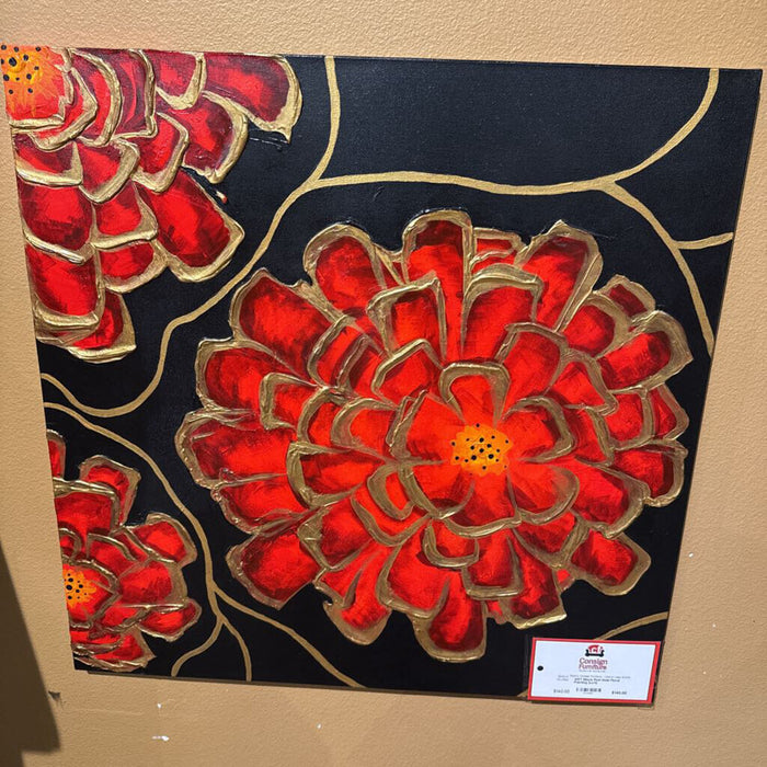 Black Red Gold Floral Painting (LLH)
