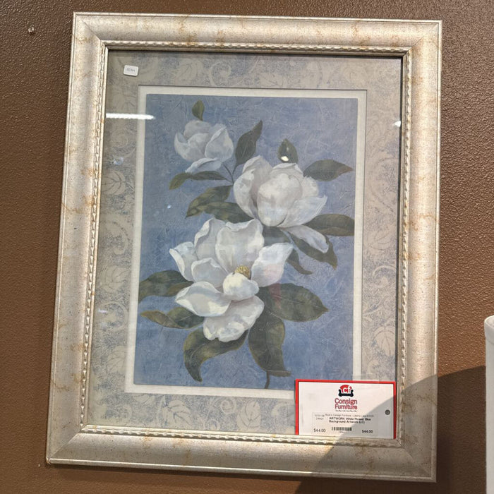White Flower Blue Background Artwork (LC)