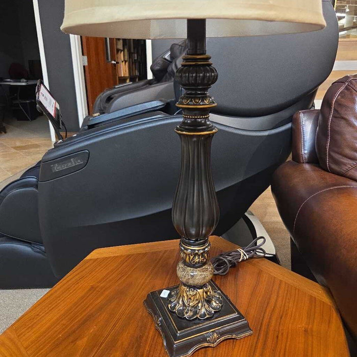 Black + Gold Ornate Table Lamp (CI)