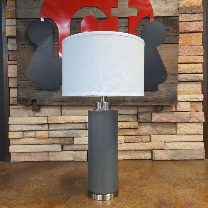 Grey Leather Table Lamp + White Shade (ML)