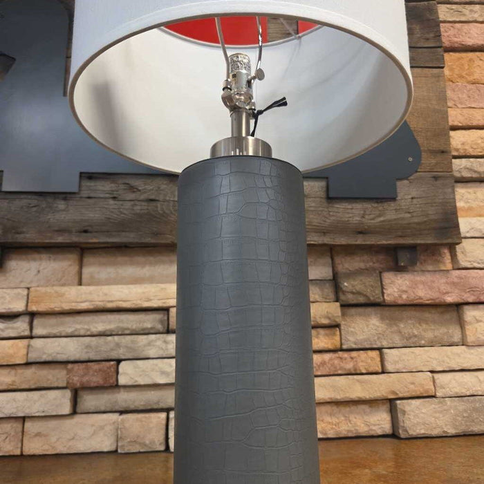 Grey Leather Table Lamp + White Shade (ML)