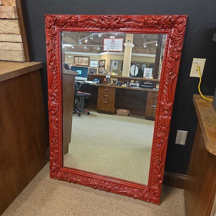 Red Ornate Trim Wall Mirror (BLH)