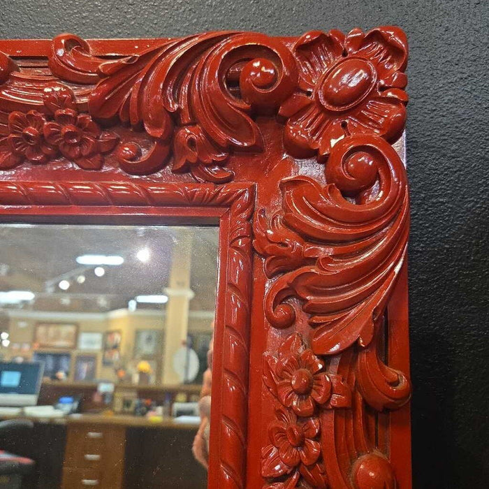 Red Ornate Trim Wall Mirror (BLH)