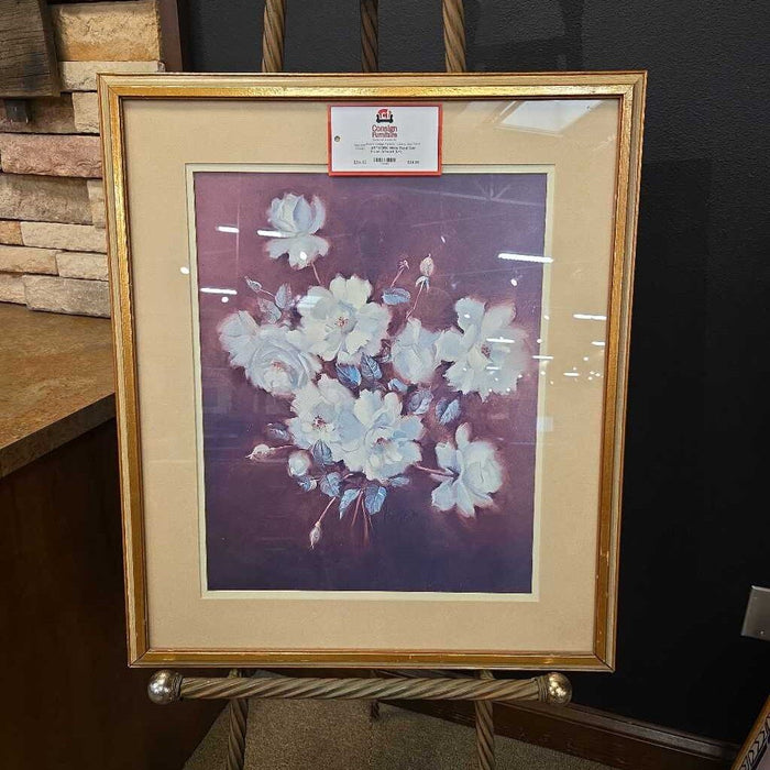 White Floral Gold Frame Artwork (LH)