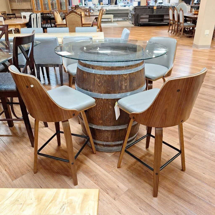 Wine Barrel Glass Top Pub Height Table (KLH)