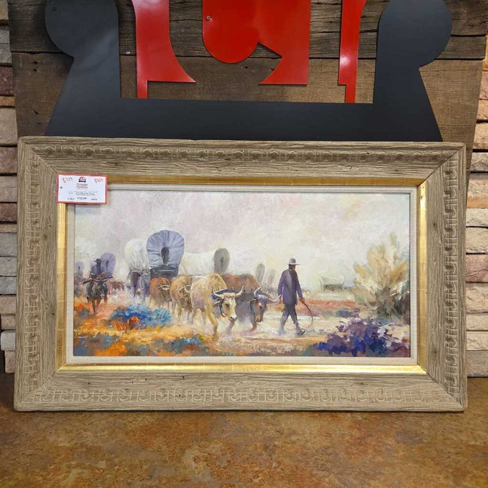 Settler Wagon Scene Framed Canvas (LSH)