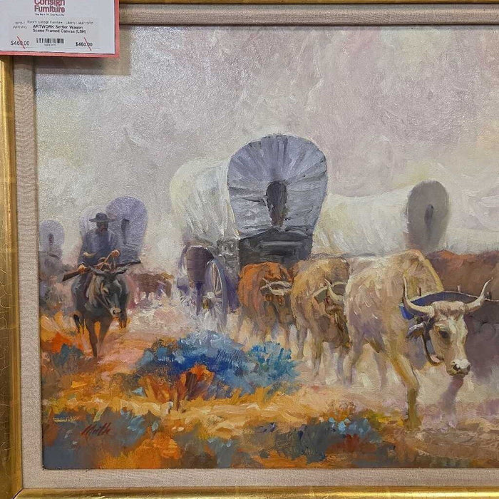 Settler Wagon Scene Framed Canvas (LSH)