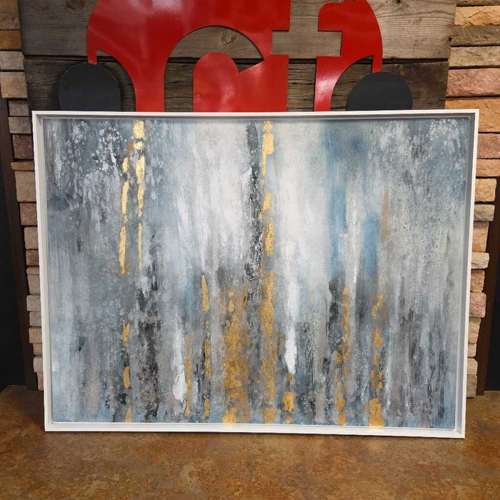 Large Blue + White + Gold Abstract Canvas (AKH)