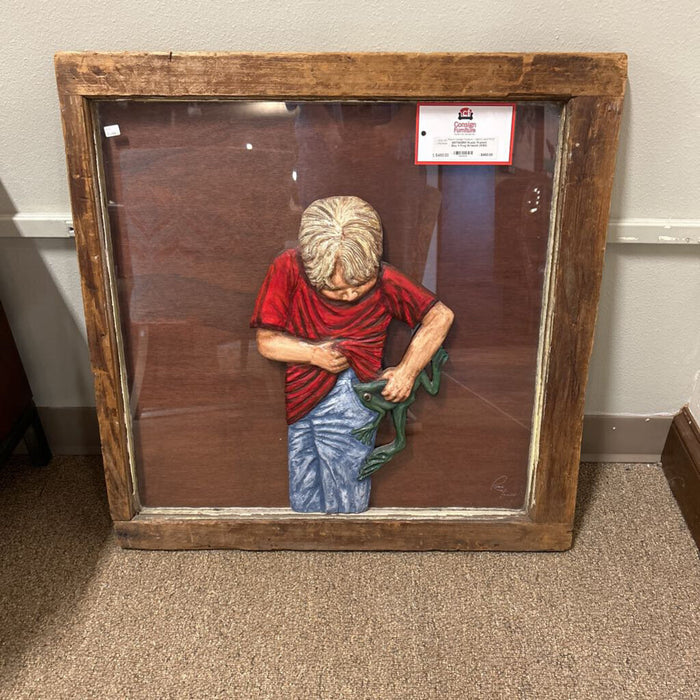 Rustic Framed Boy + Frog Artwork (ASH)
