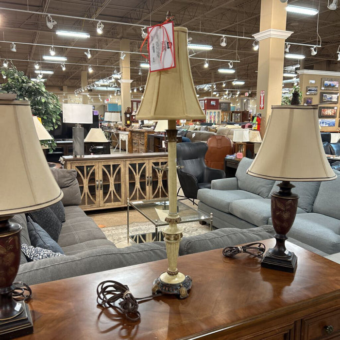 Tan + Gold Guild Ornate Table Lamp (AT)