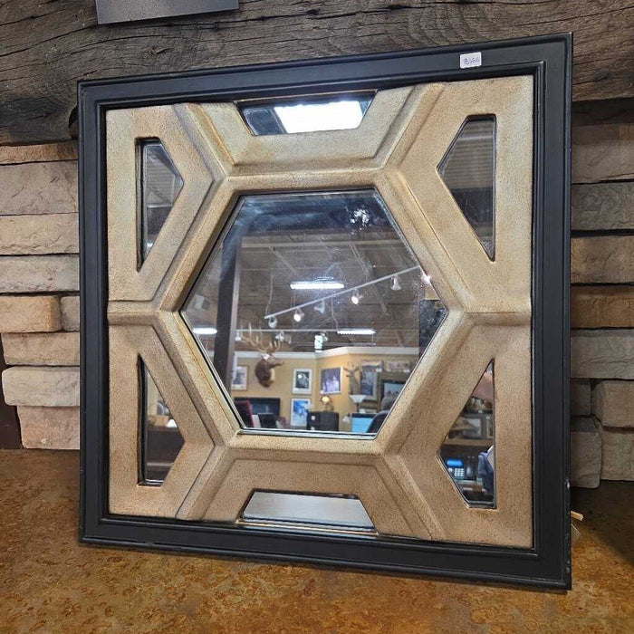 Black + Silver Framed Hexagon Mirror (LS)