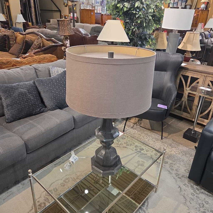 Grey Wood Pillar Table Lamp (KL)