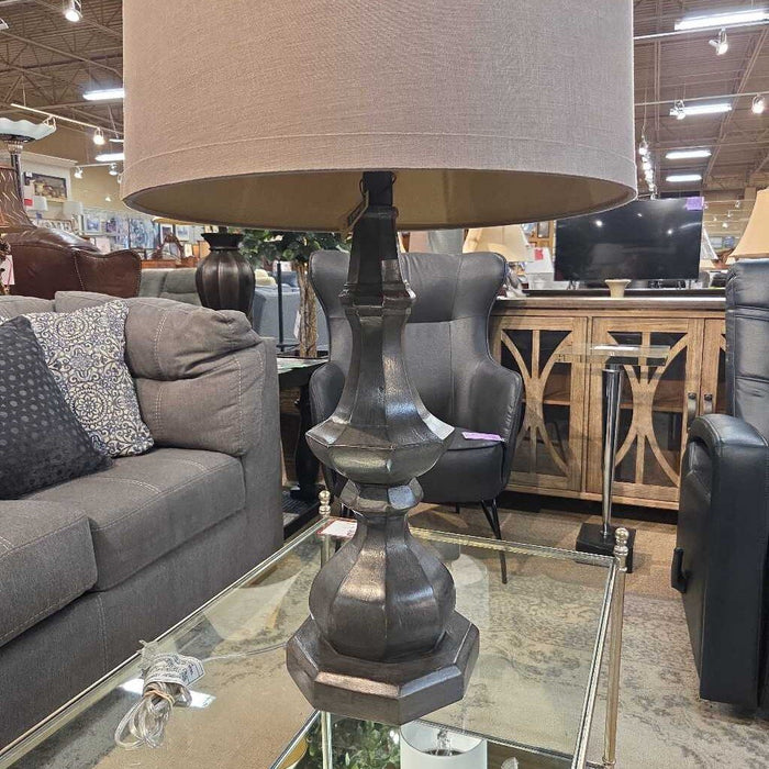 Grey Wood Pillar Table Lamp (KL)