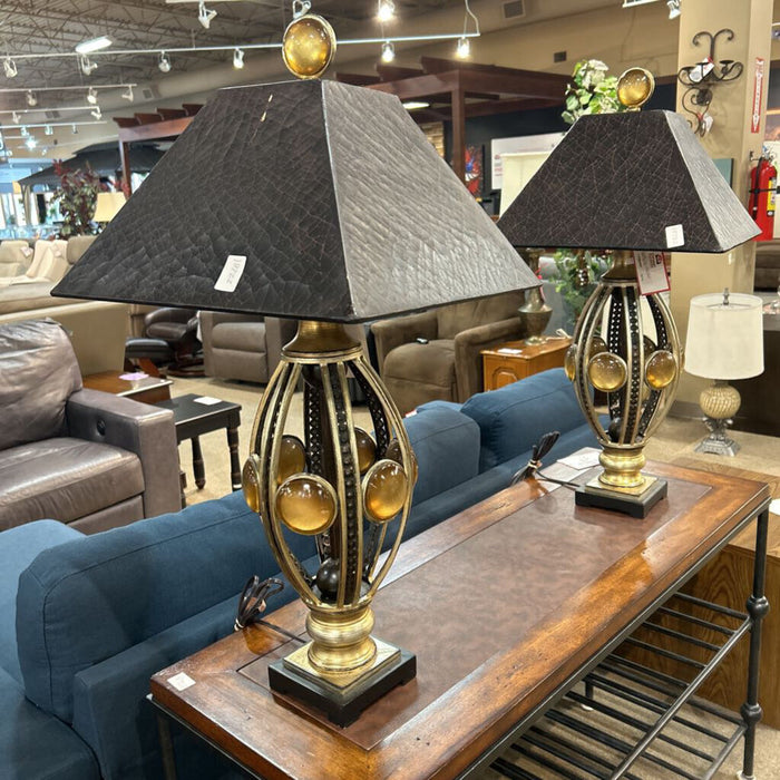 Gold + Orange Glass Table Lamp (KL)