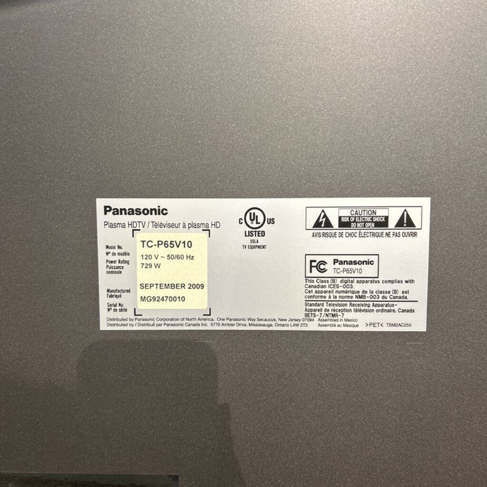 Panasonic Flat Screen TV 65' (MI)