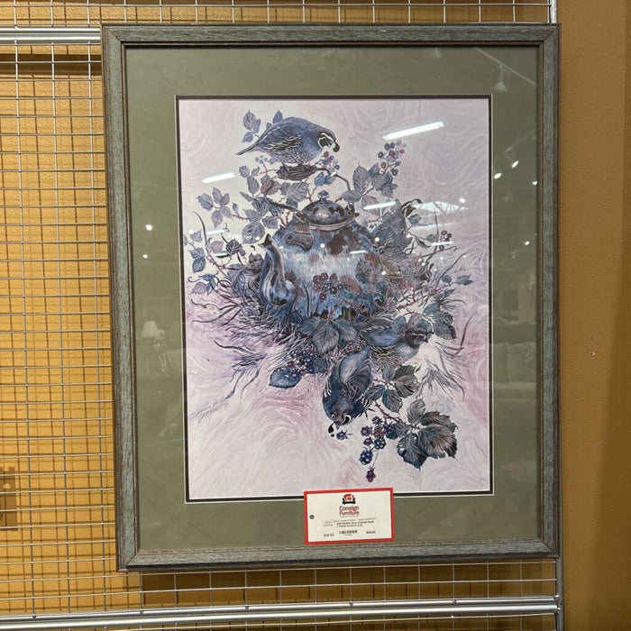Grey Framed Quail + Floral Artwork (LS)