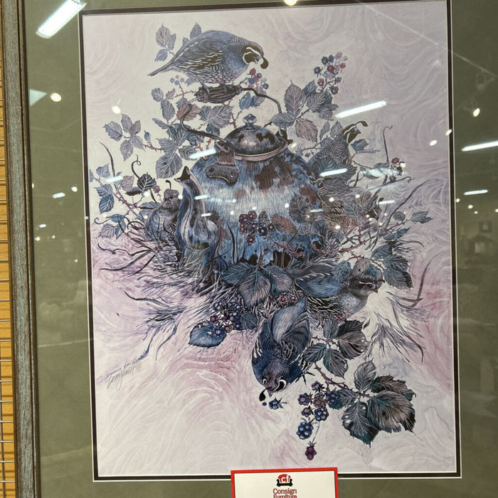 Grey Framed Quail + Floral Artwork (LS)