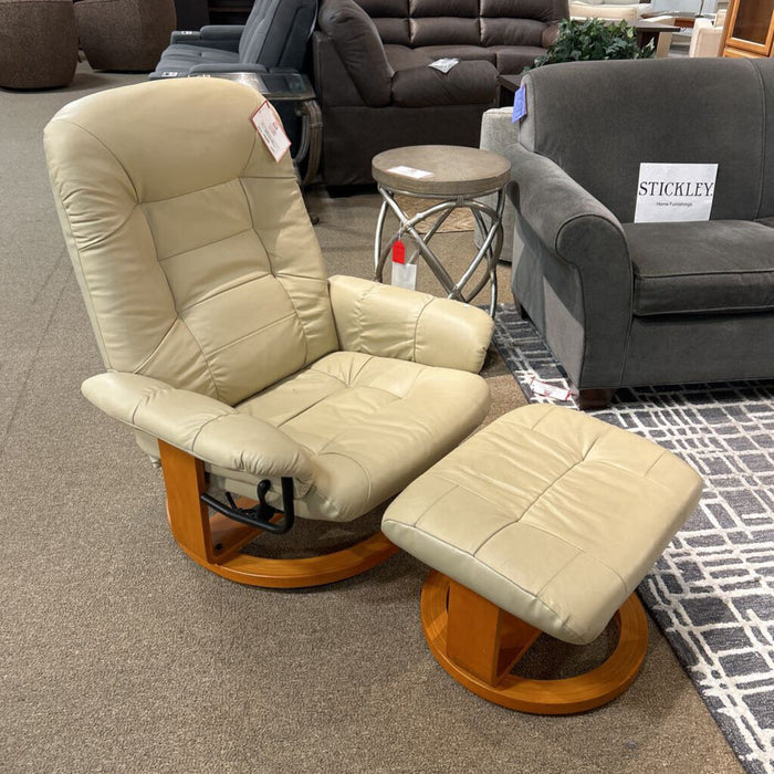 White Leather Stressless Chair + Ottoman (KLH)