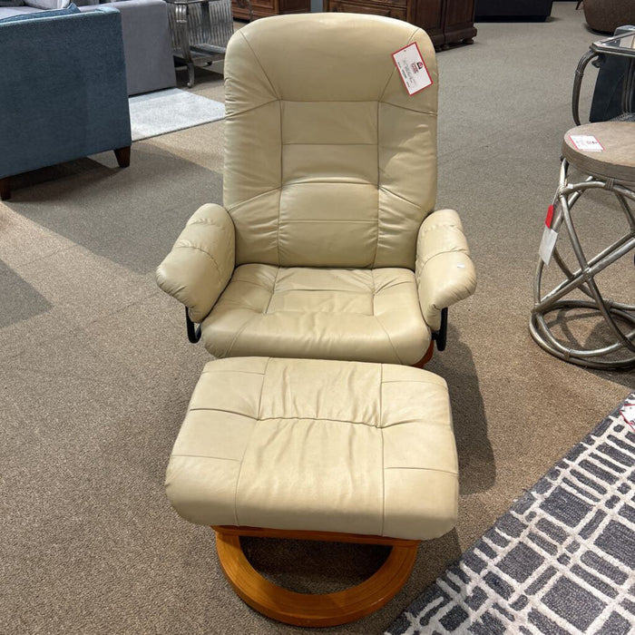 White Leather Stressless Chair + Ottoman (KLH)