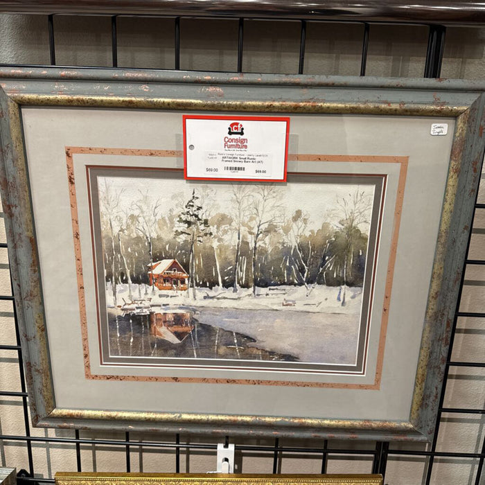 Small Rustic Framed Snowy Barn Art (AT)