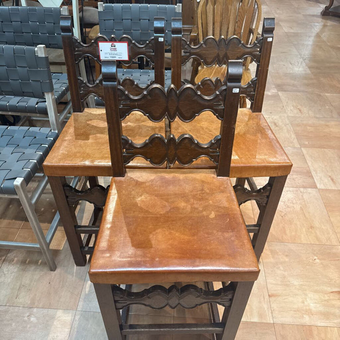 S/3 Ornate Wood/Leather NH Upholstered Barstools(ATH)