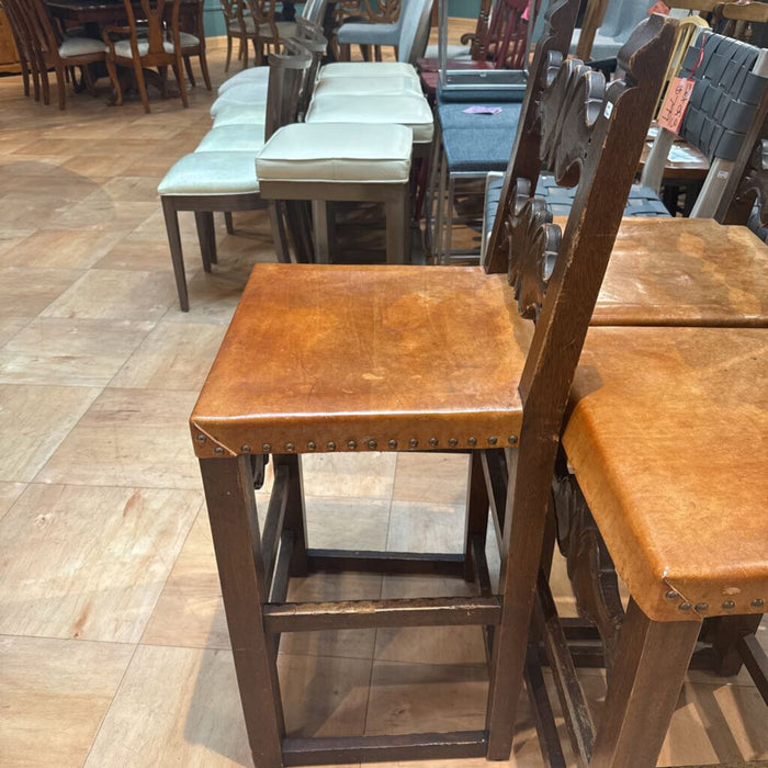 S/3 Ornate Wood/Leather NH Upholstered Barstools(ATH)